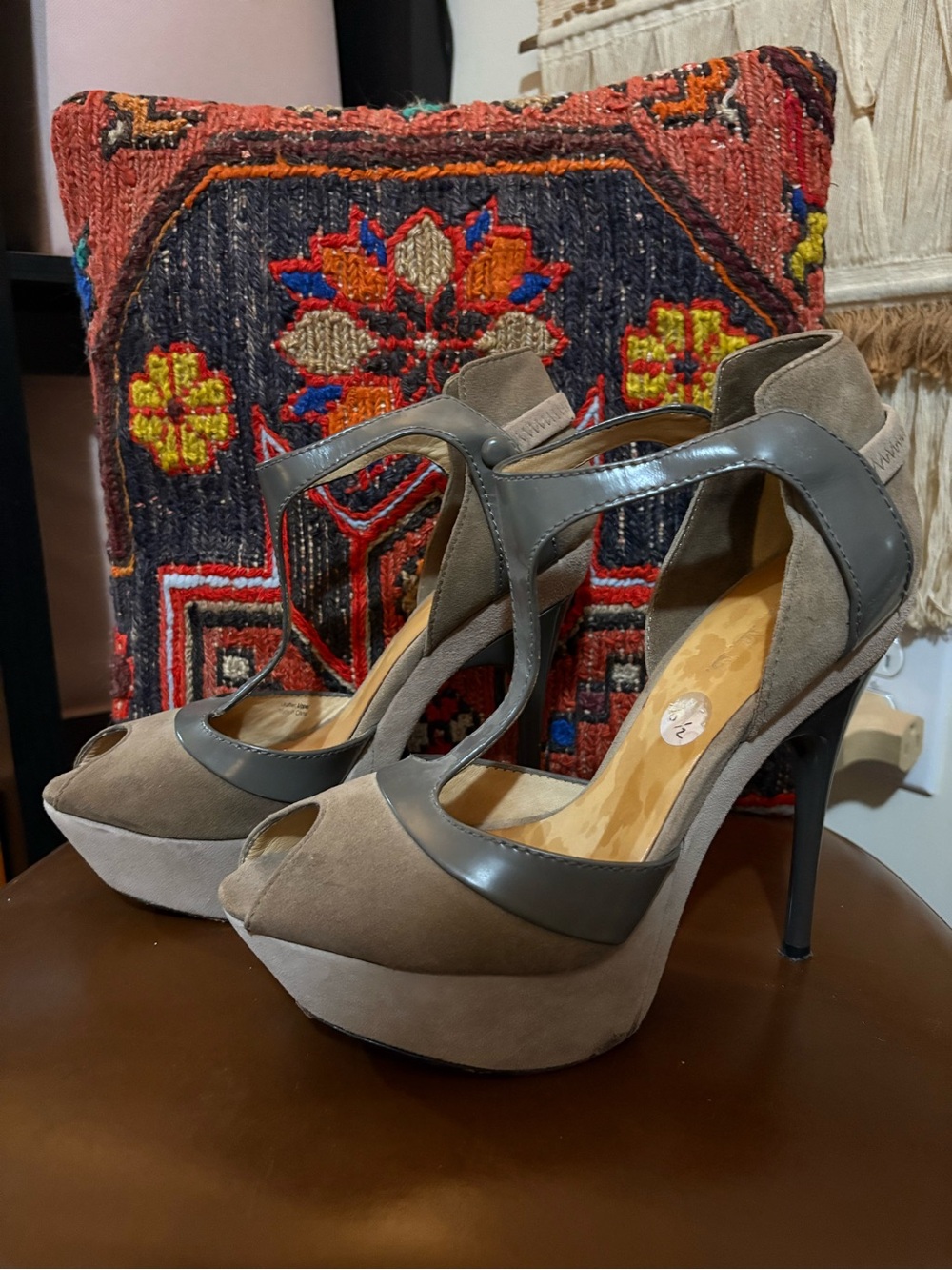 L.A.M.B. Grey Suede Heels